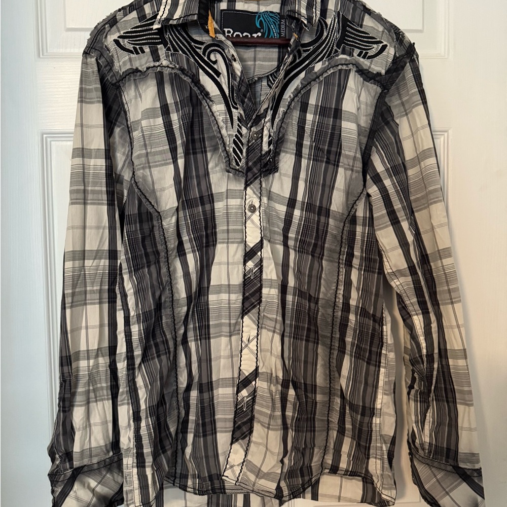 Roar Black and White Casual Button Down Shirt